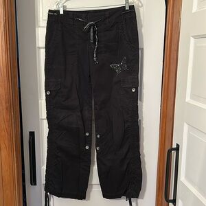 Express Black Cargo Jogger Pants with Sequin Butterfly